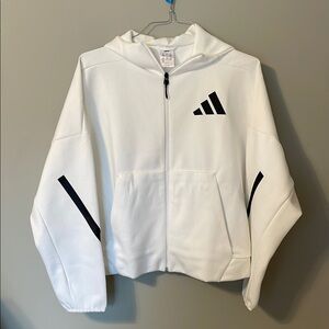Adidas White and Black Hoodie Jacket